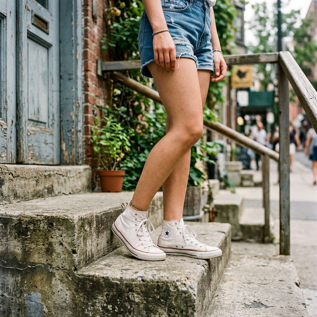 White canvas Converse Chuck Taylor All Star high-top sneakers casual street style